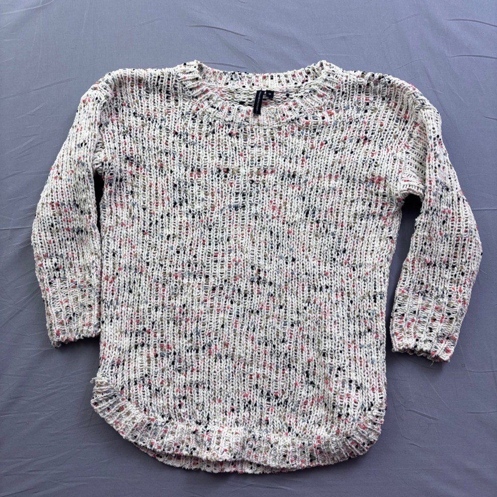 Moon & Madison Confetti Knit Sweater Cream Multi Color Chenille Curved Hem Sz M